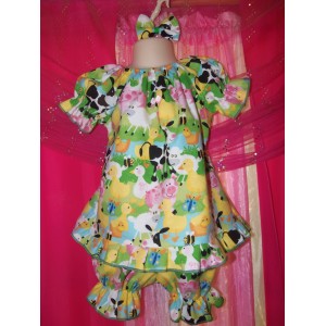 3pc Bloomer Set Farm Animals Pajama Dress up size 18-24mo