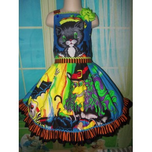 Halloween Witch and Cat Halloween face Scary Girl Dress Size 5t 25in length image