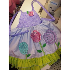 Patchwork Boutique Style Handmade Fabric Flowers Baby Doll  Dress  Size 3t/4t  