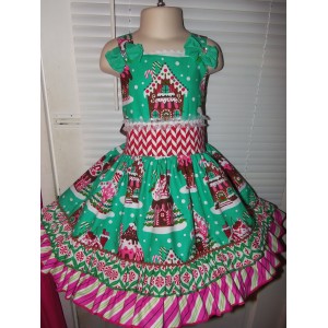 Patchwork Christmas Candy Ginger House Cookies Dress Size 3t Ready to ship Patchwork Christmas Candy Ginger House Cookies Dress Size 3t Ready to ship image