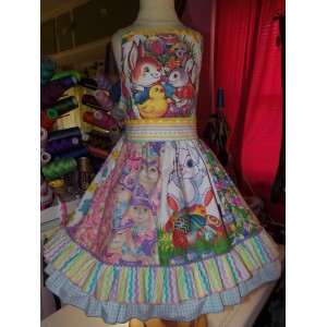 Patchwork Easter Bunny Eggs Dress Size 6 Ready to ship Patchwork Easter Bunny Eggs Dress Size 6 Ready to ship image