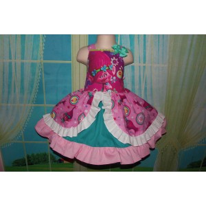 Patchwork Poppy Troll Smile Doll  Ruffles Dress Size 5t Ready to ship