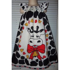 Patchwork Vintage Panel Fabric Cow Farm Black and White pink hearts Girls Dress Size 5t Ready to ship image