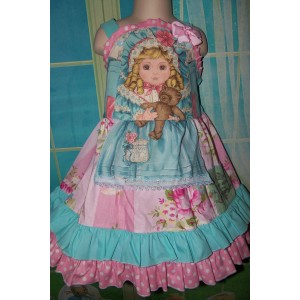 Vintage fabric Patchwork Valentine Doll Roses Bear Apron Dress Size 4t Vintage fabric Patchwork Valentine Doll Roses Bear Apron Dress Size 4t