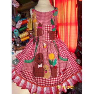 Grandmas house summer dog,cat and butterfly vintage ruffle dresss