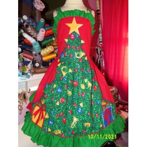 Christmas tree and presents ruffles dress size 7/8 Christmas tree and presents ruffles dress size 7/8