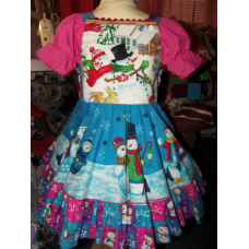 2 pc set Patchwork Vintage fabric Christmas Snow Man Ruffles Dress and top Size 4t Ready to Ship