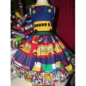 Back to School Bus Vintage Fabric   Dress  size 4t  Ready to Ship