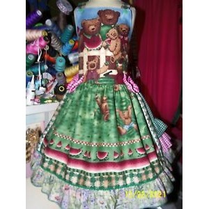 Bears Family  Picnic  Watermelon and Ants Vintage Fabric Dress Size 6/7
