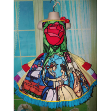 Beauty and The Beast Stained Glass peasant twirl dress ruffle Girls Size 6