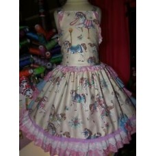 Carousel Carriage,Horses Party Ruffles Lace Dress 