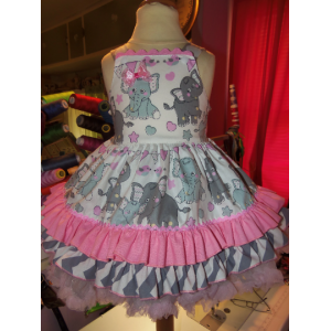 Elephant Birthday Outfit Gray and Pink Dress ruffled ,tutu size, 2t ,Ready to Ship
