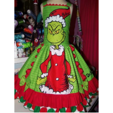 Grinch Christmas Vintage Fabric Dress Size 8/9 Ready to ship(see measurements)