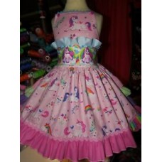 My rainbow Unicorn Pink Ruffle Ribbon  Dress Size 4t