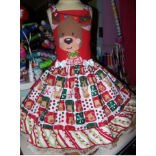 North Pole Santa Deers Christmas Vintage Fabric Deer Ruffles Dress only Size 6 Ready to Ship