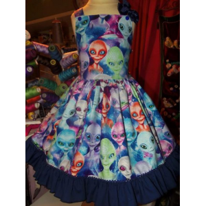 Patchwork Aliens! Little green and blue and orange Alien Dress Size 4t