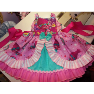 Patchwork Poppy Troll Smile Doll Polka Dots Ruffle Dress Size 18mo Ready to ship