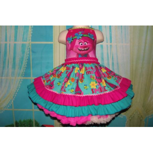 Patchwork Poppy Troll Smile Doll Polka Dots Ruffle Dress Size 2t Ready to ship
