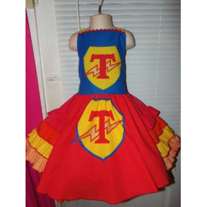 Patchwork Super Hero Captain Terrific Halloween costume Girls Dress Size 5t