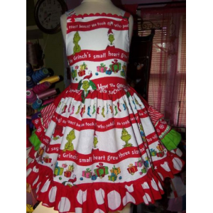 Patchwork Vintage fabric Grinch Christmas Dress Size 6 Ready to ship(see measurements)