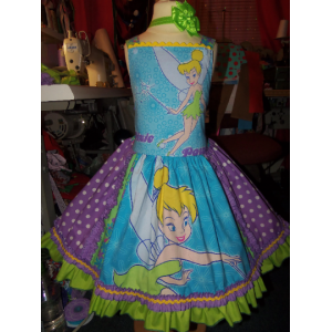 Patchwork Vintage fabric Tinker Bell Ruffles Dress only Size 6 Ready to Ship