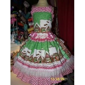 RARE Gingerbread Village Ginger Cookies Christmas Dress  Size 7/8 Pearl Lace