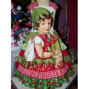 Strawberry dress Ruffles Vintage Fabric Dress Size 5-6 27in length Ready to Ship