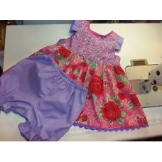 Summer Flowers Roses  Pink/Lilac Bloomer Dress Set Size 12mo-18mo