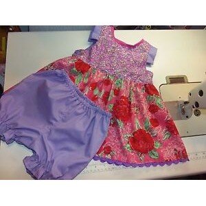 Summer Flowers Roses  Pink/Lilac Bloomer Dress Set Size 12mo-18mo  Ready to ship