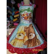 Teddy Bears Fishing Family Dog Duck Vintage Fabric Dress Size 5t