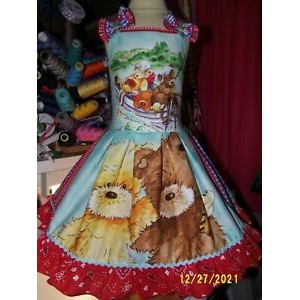 Teddy Bears Fishing Family Dog Duck Vintage Fabric Dress Size 5t