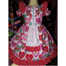 Valentine Day Hearts Love Polka Dots Ruffle Dress Size 3t Ready to ship(see measurements