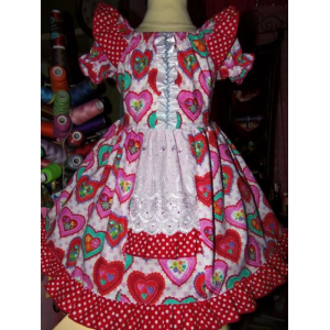 Valentine Day Hearts Love Polka Dots Ruffle Dress Size 3t Ready to ship(see measurements