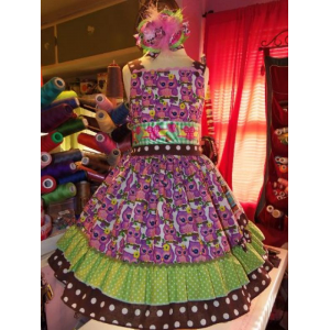 Vintage fabric OWL Back to School Dress and Bow Size 4t 24in length Ready to Ship Vintage fabric OWL Back to School Dress and Bow Size 4t 24in length Ready to Ship