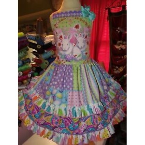 Vintage Fabric  Bunny Easter Eggs   Dress   Size 5t 25 in Length