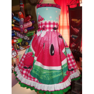 Watermelon and Ants Back to School Summer Ruffle Dress Ready to ship