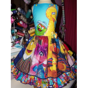 vintage fabric sesame street Ruffle Dress and bow Size 2t Ready to ship vintage fabric sesame street Ruffle Dress and bow Size 2t Ready to ship